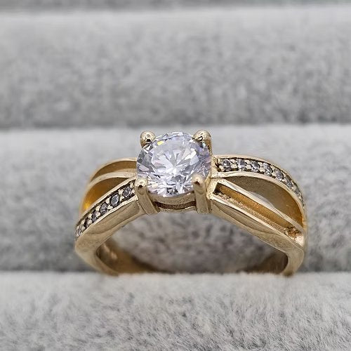 9ct Gold Solitaire Cross Band Ring
