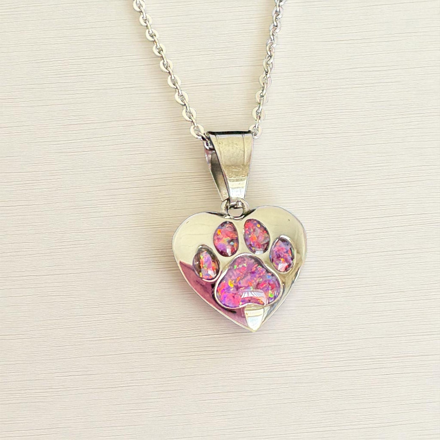 Pawprinted Heart Stainless Steel Pendant