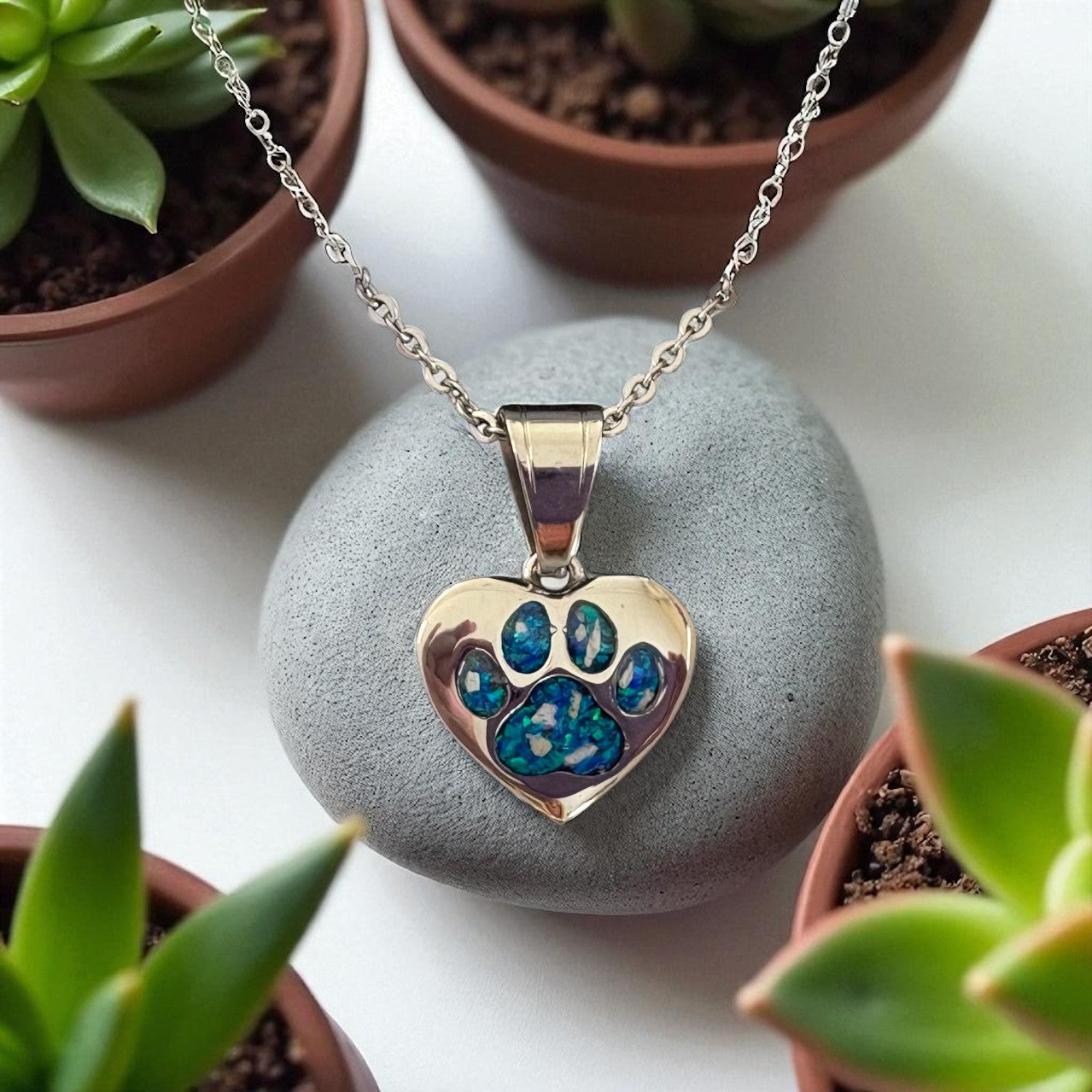 Pawprinted Heart Stainless Steel Pendant