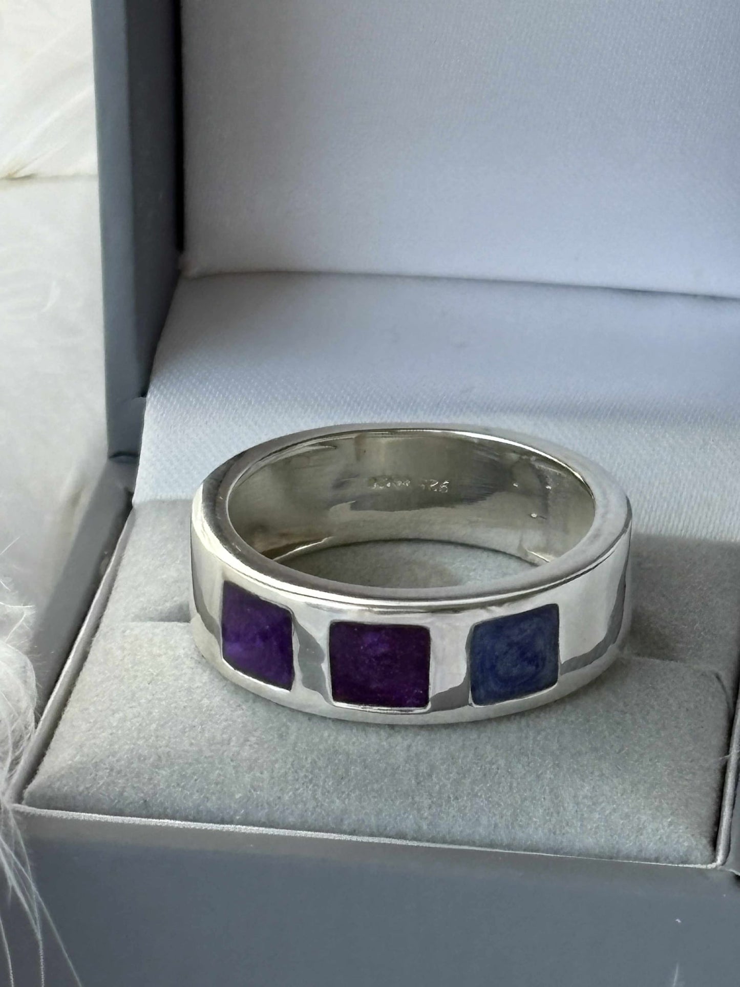 Mens Triple Square Solid Silver Channel Ring, suitable for up to 3 sets of ashes.
