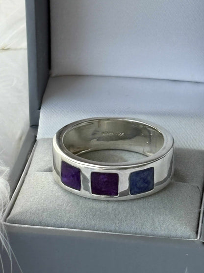 Mens Triple Square Solid Silver Channel Ring, suitable for up to 3 sets of ashes.