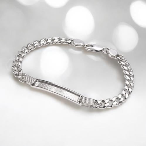 Mens Solid Silver Curb Bracelet (Engraveable)