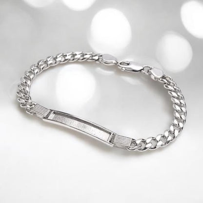 Mens Solid Silver Curb Bracelet (Engraveable)
