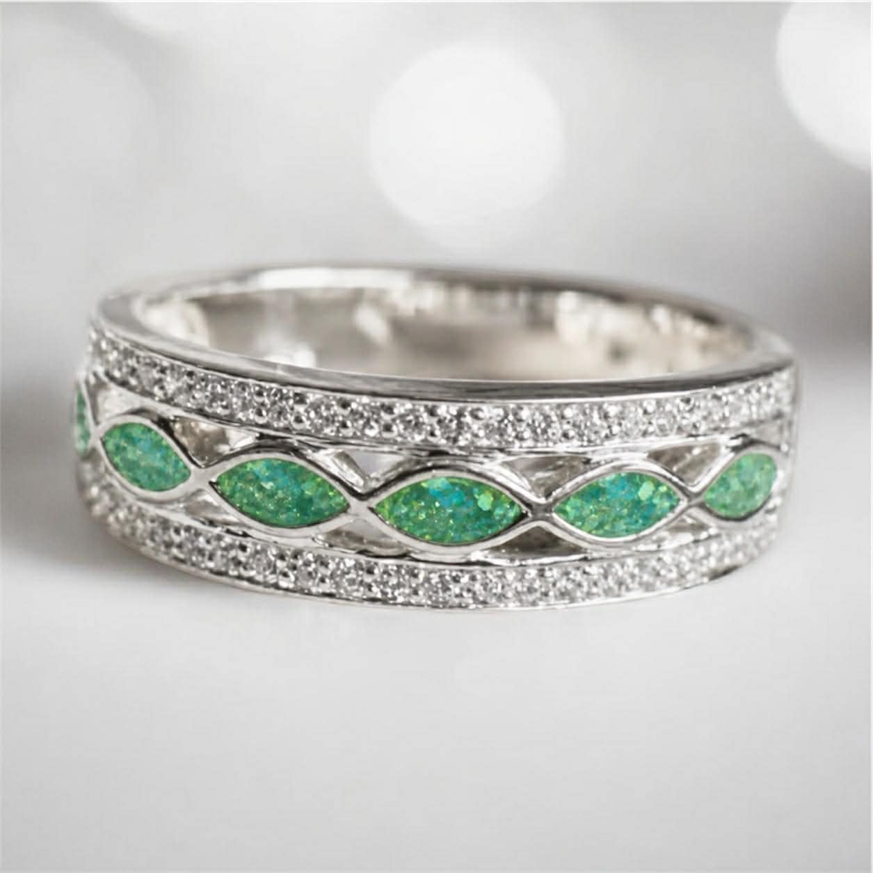 Ladies Silver Forever Remembered CZ Half Channel Ring