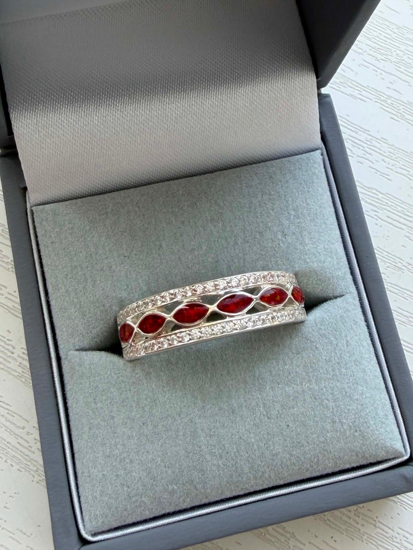 Ladies Silver Forever Remembered CZ Half Channel Ring