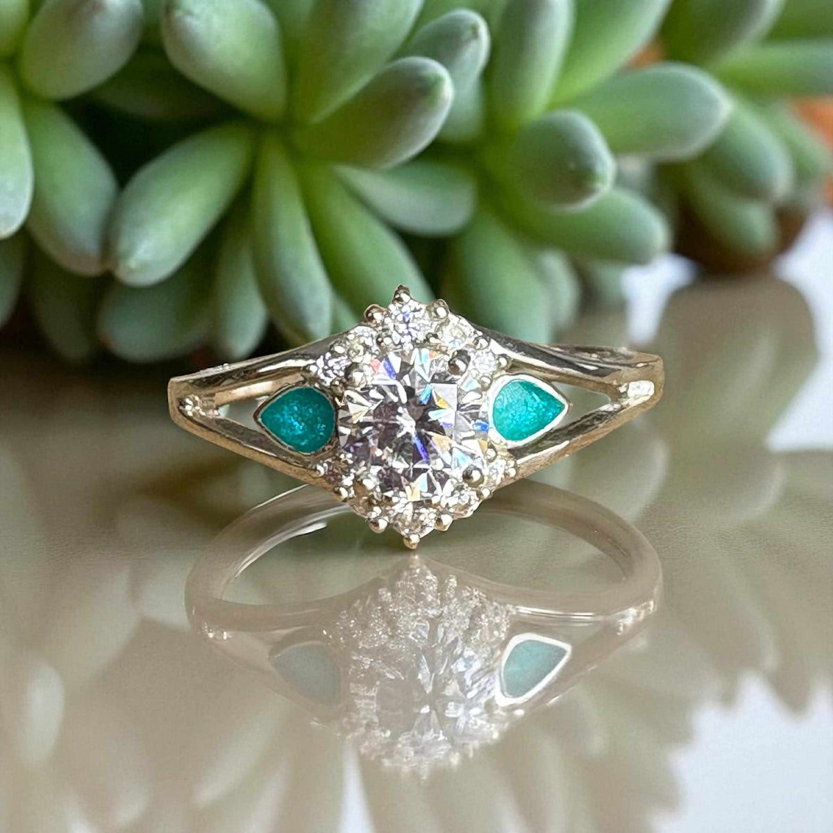 Pear and Solitaire Ring, suitable for 2 sets of ashes.