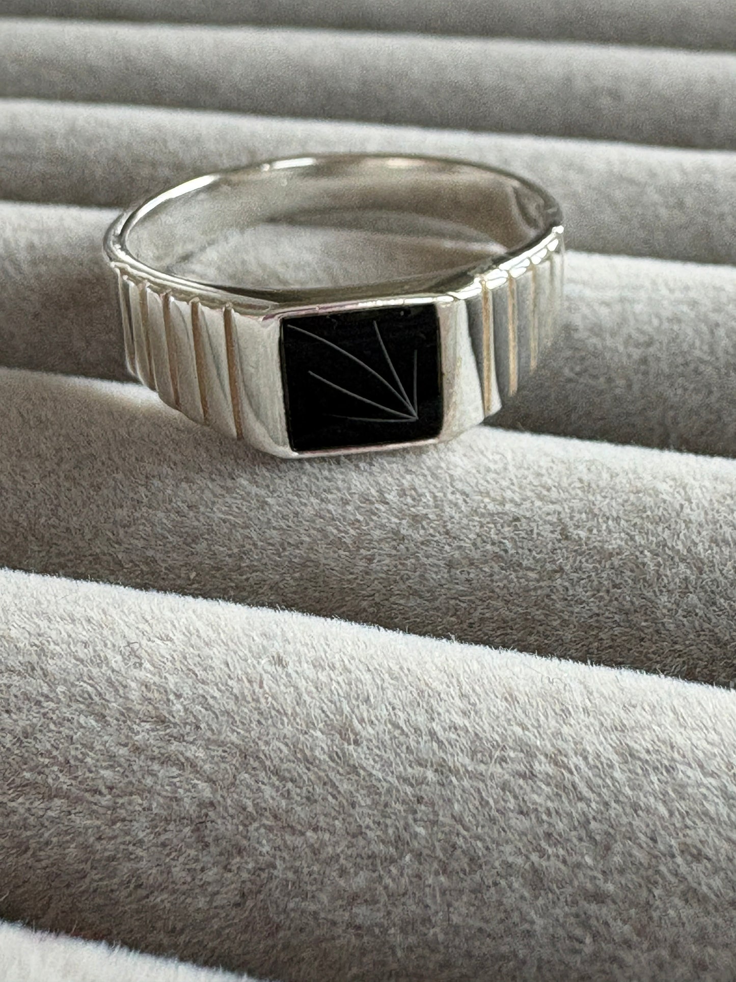 Mens Square Lined Signet Ring