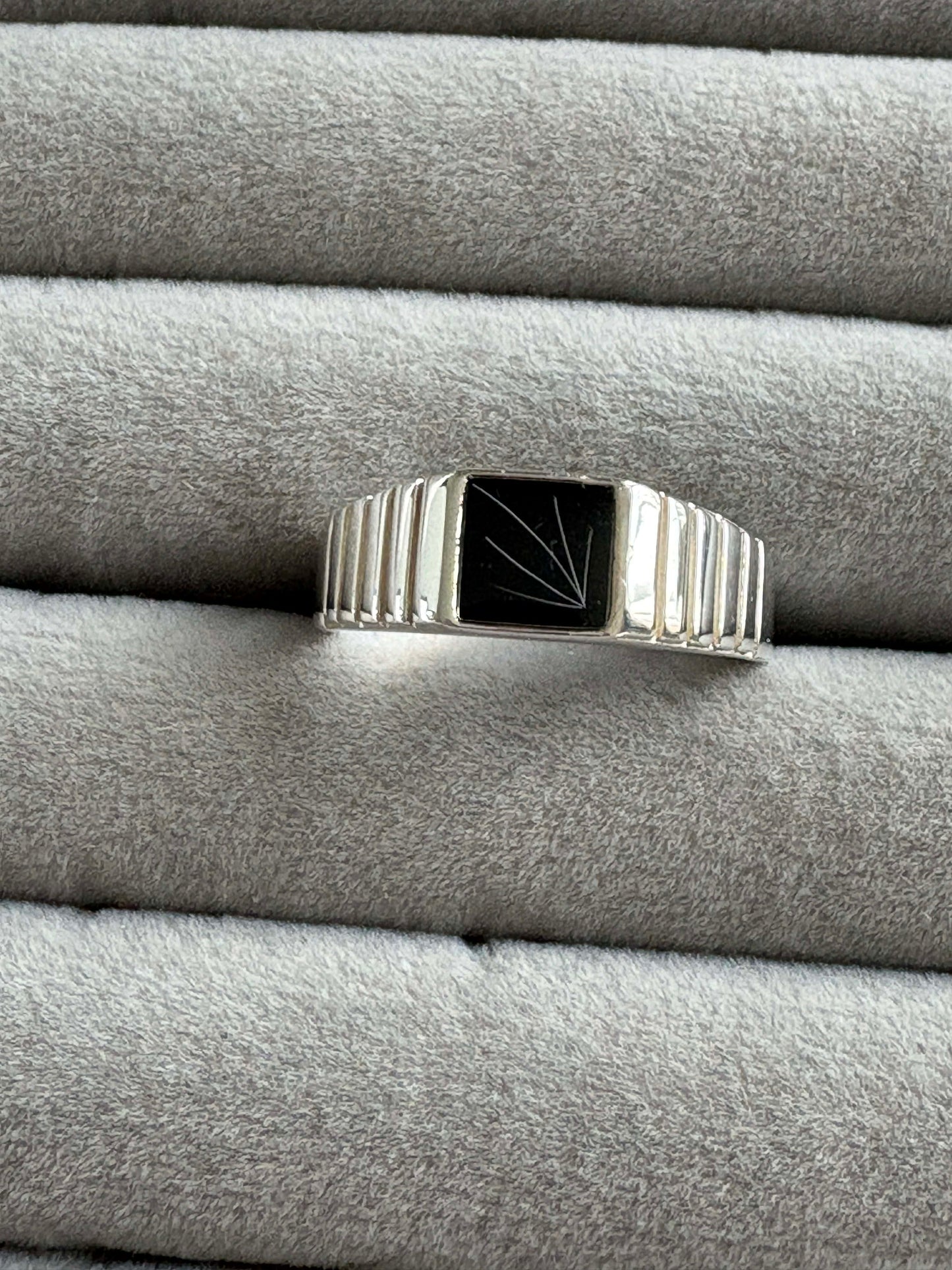 Mens Square Lined Signet Ring