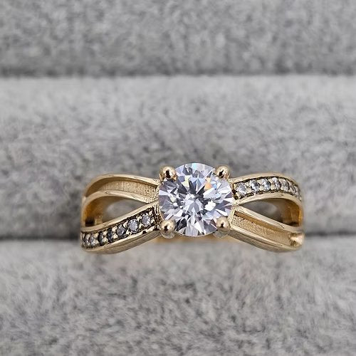 9ct Gold Solitaire Cross Band Ring