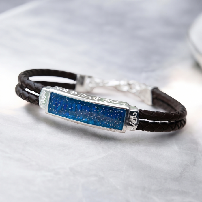 Mens Solid Silver Bracelet with leather strap
