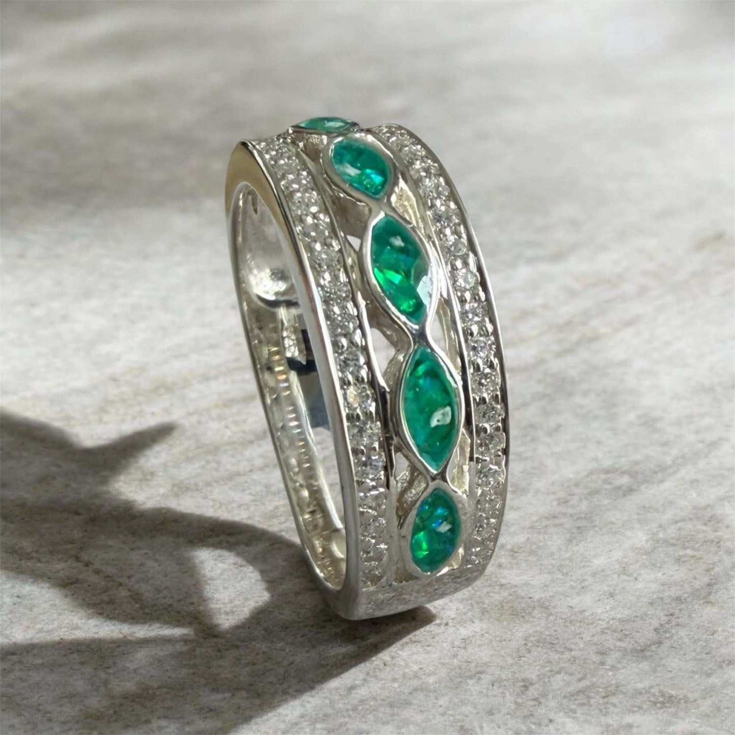 Ladies Silver Forever Remembered CZ Half Channel Ring