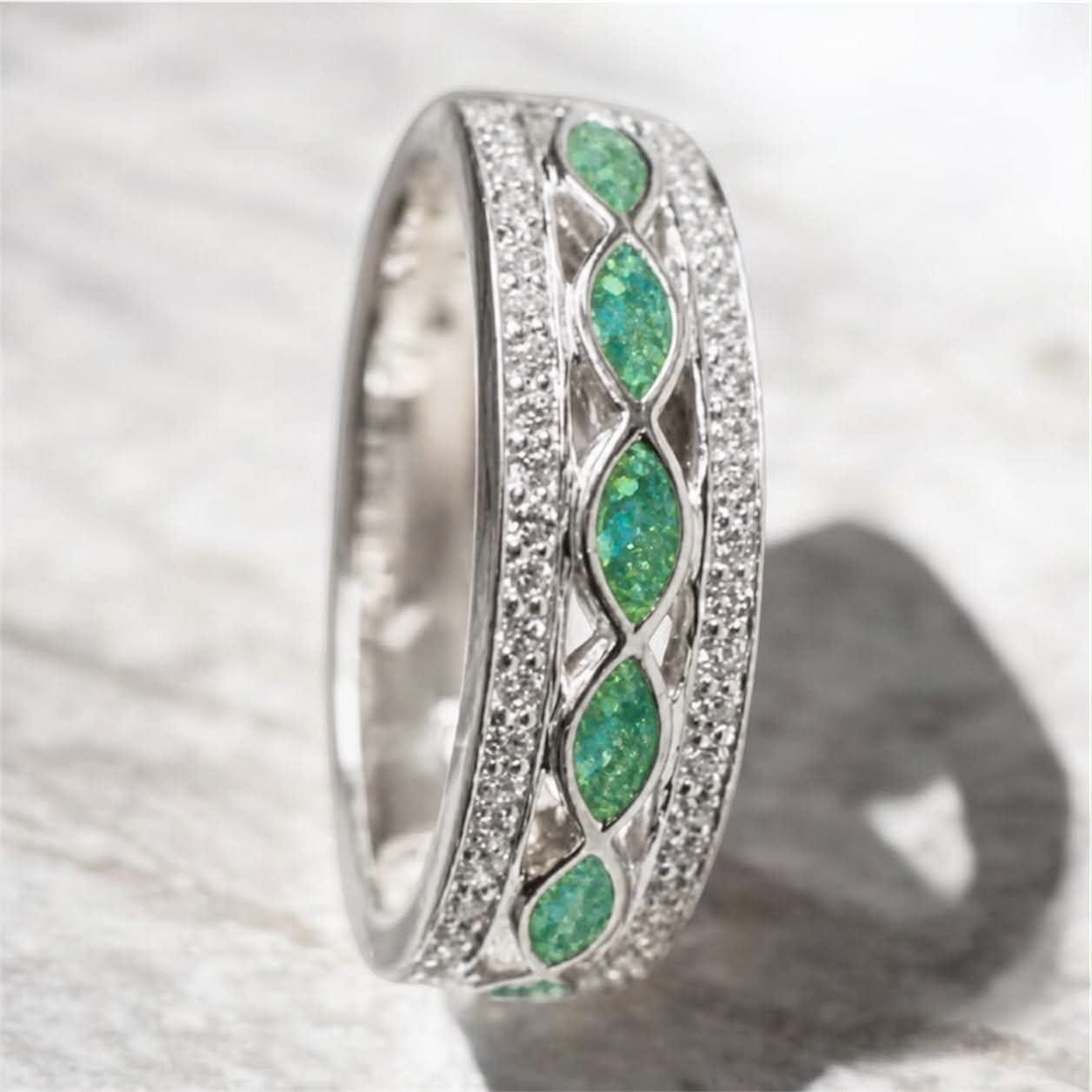 Ladies Silver Forever Remembered CZ Half Channel Ring