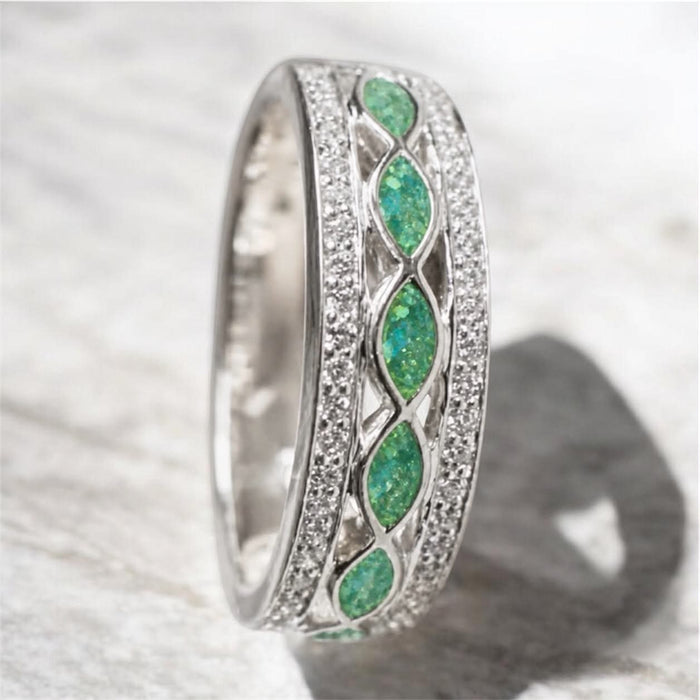 Ladies Silver Forever Remembered CZ Half Channel Ring