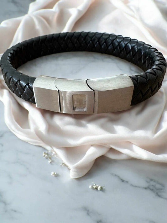 Mens Leather/Stainless Steel Bracelet