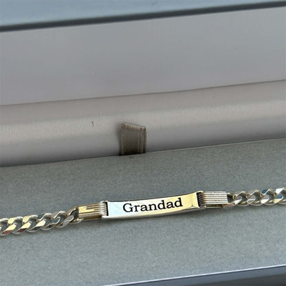 Mens Solid Silver Curb Bracelet (Engraveable)