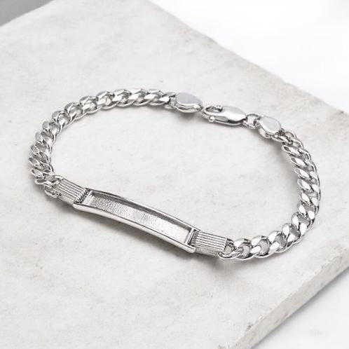 Mens Solid Silver Curb Bracelet (Engraveable)