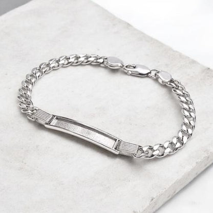 Mens Solid Silver Curb Bracelet (Engraveable)