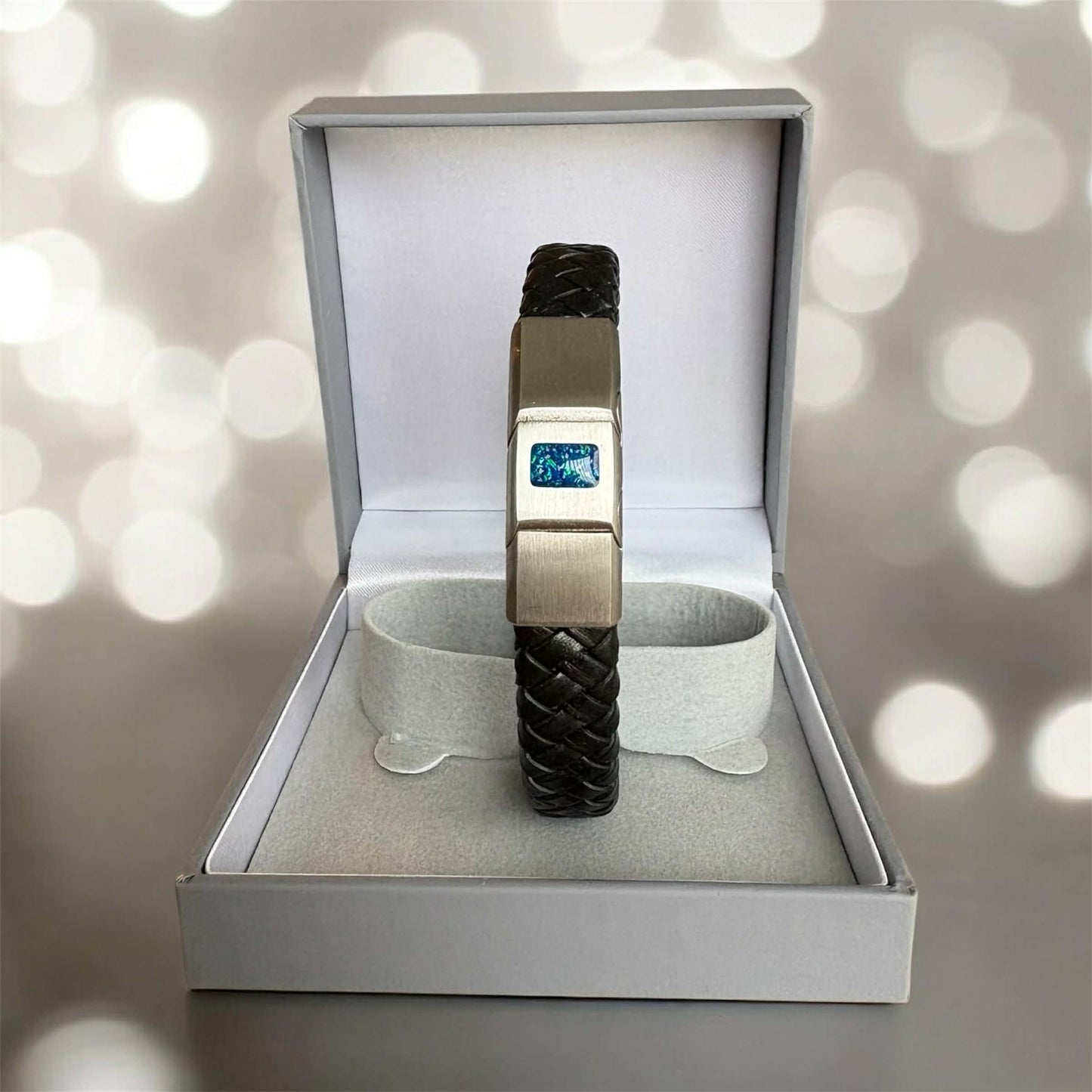 Mens Leather/Stainless Steel Bracelet