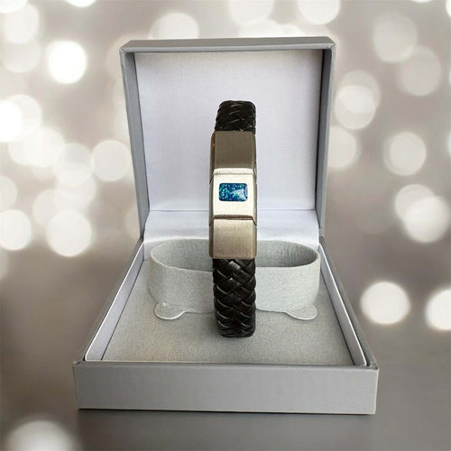 Mens Leather/Stainless Steel Bracelet