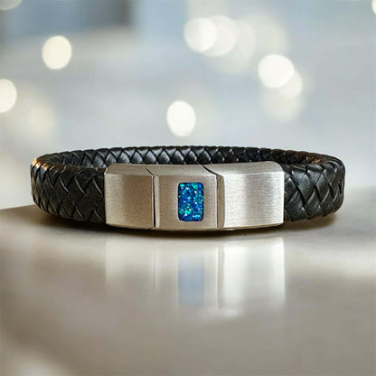 Mens Leather/Stainless Steel Bracelet