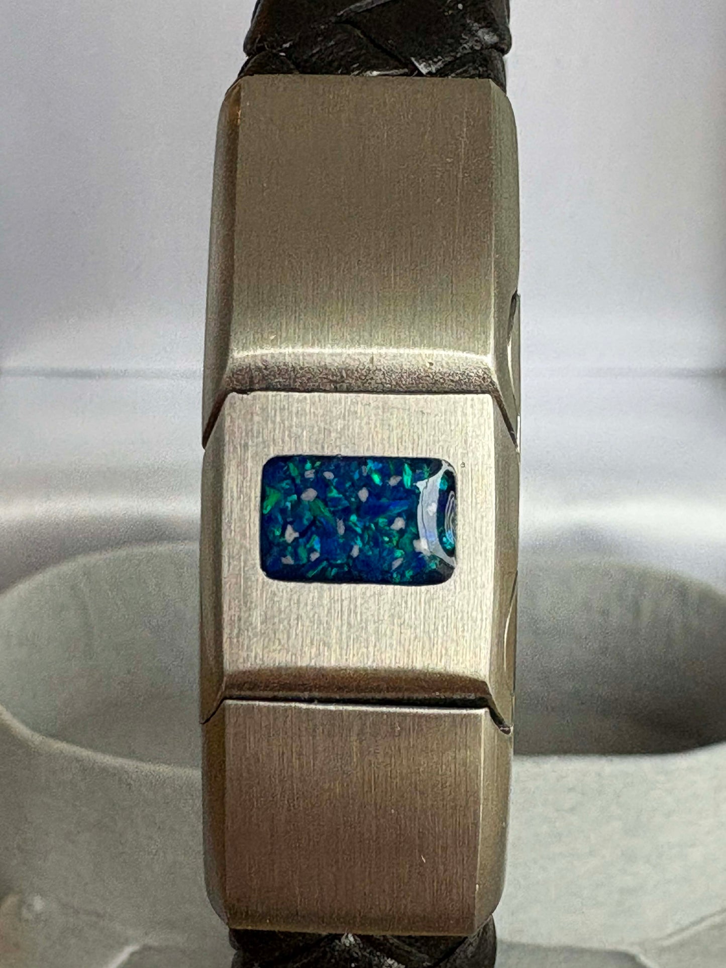 Mens Leather/Stainless Steel Bracelet