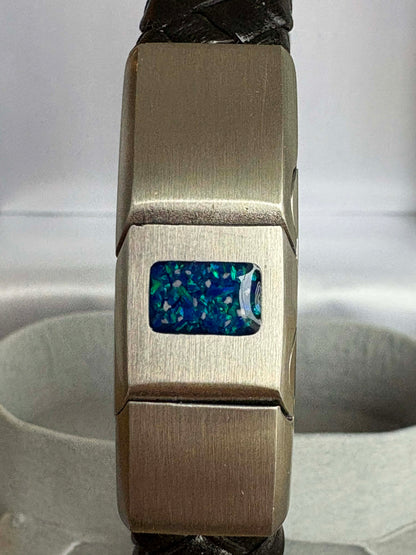 Mens Leather/Stainless Steel Bracelet