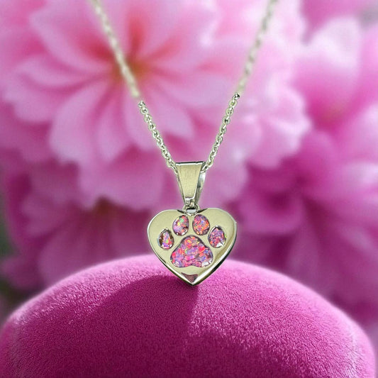 Pawprinted Heart Stainless Steel Pendant
